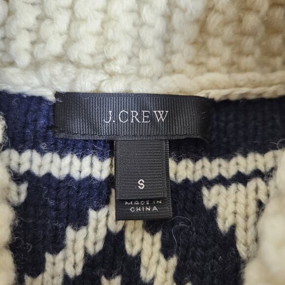J.Crew Lambswool Womens S Cardigan Sweater Fair Isle Knit Full Zip Nordic Chunky - Picture 10 of 15